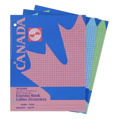 CAHIER CANADA QUADRILLÉ. 4C-1" 44P Assorties