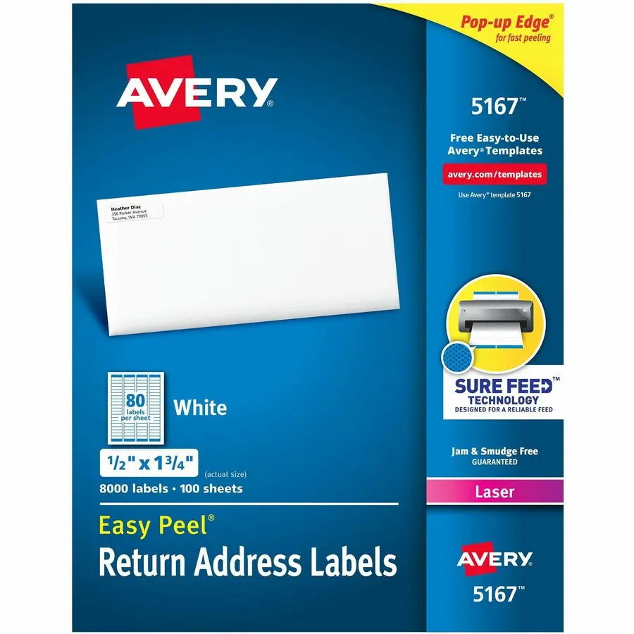 Avery® - Étiquettes rectangulaires blanches avec technologie Sure Feed  1/2X1-3/4     8000 / boîte