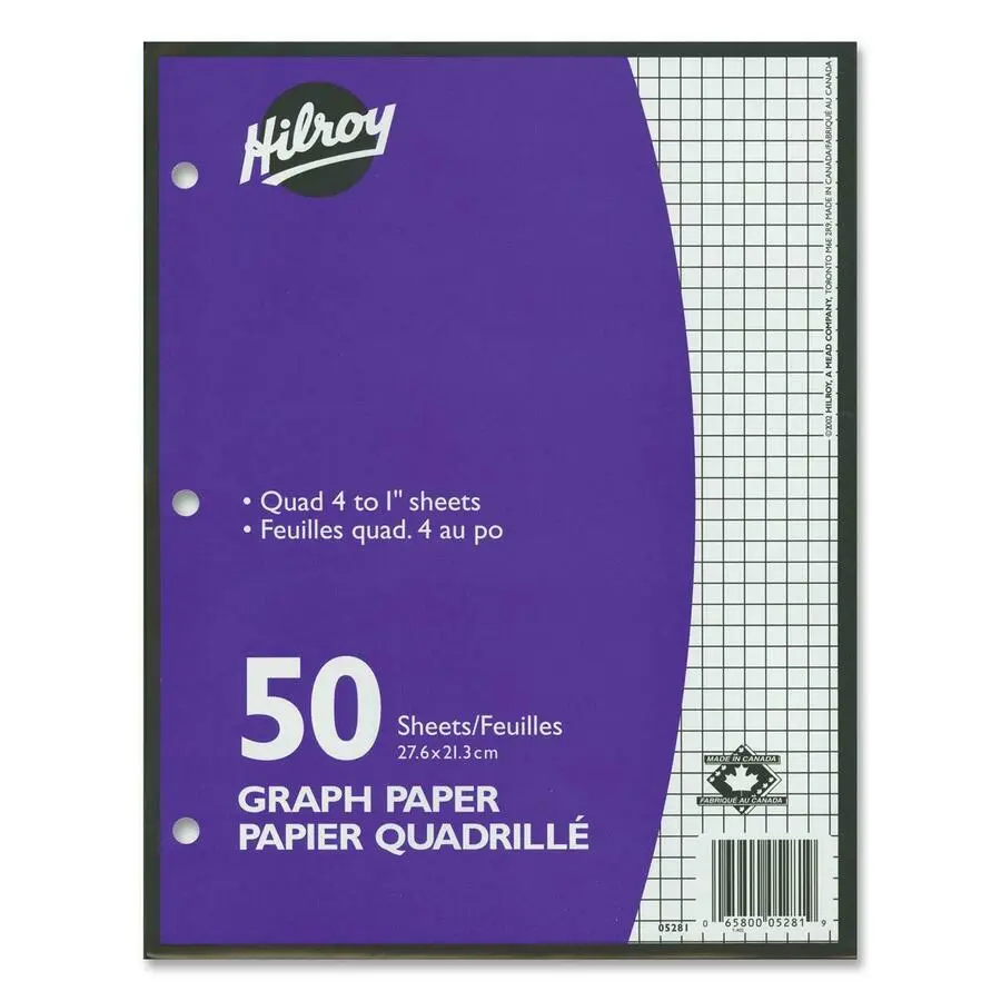[05281] Feuilles mobiles, quadrillées 4 carré au pouce-1", 50 feuilles Hilroy
