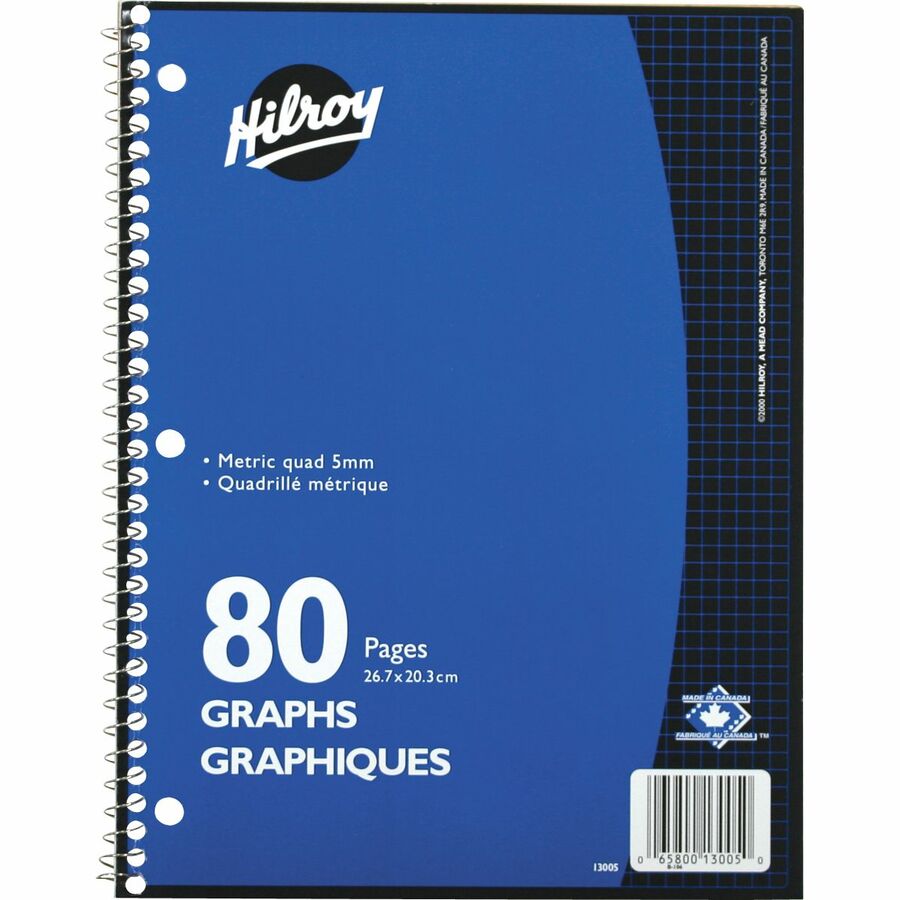 Cahier d’exercices quadrillé 5mm, 10.5"x8", 80pg
