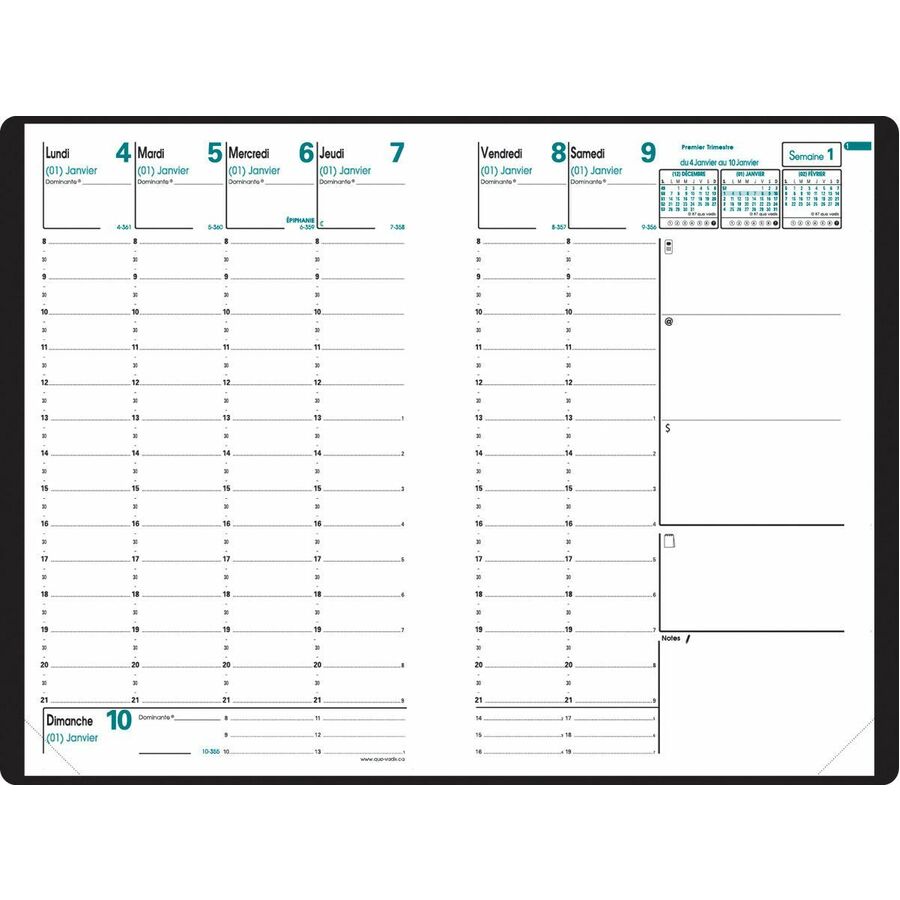 Quo Vadis - Agenda hebdomadaire Ministre, 9-1/2 po x 6-1/4 po, français, Freeport noir