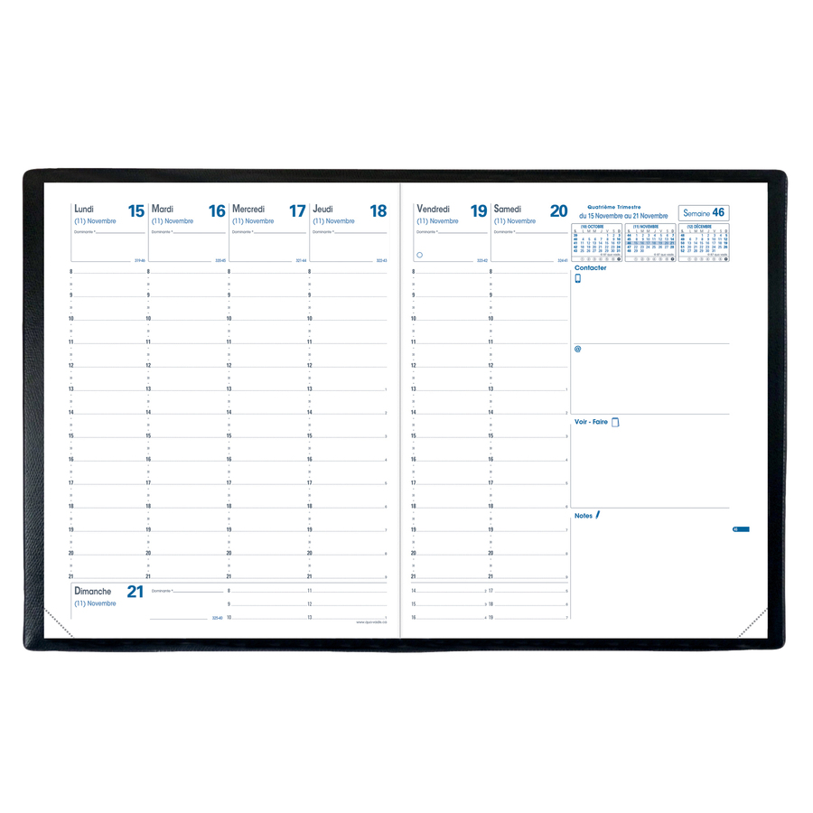 Quo Vadis - Agenda hebdomadaire Président, 10-3/4 po x 8-1/4 po, français, Freeport noir 