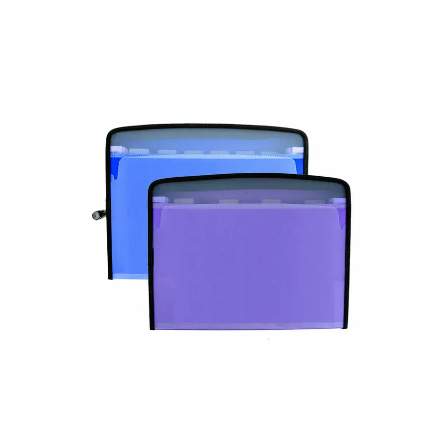 CLASSEUR EXPANSIBLE + ZIPPER               9 pochettes couleurs assorties