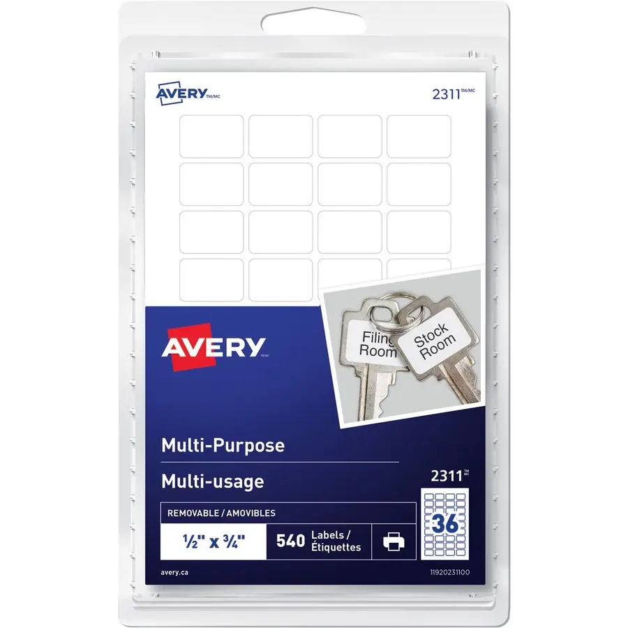 Avery® - Étiquettes multi-usages autoadhésifs ½" X 3/4 "  blanche pqt/540