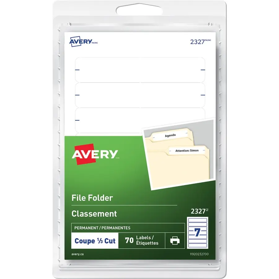 [2327-05202] Avery® - Étiquette pour classeur  5/8X3½ BLANCHE  70 / emballage