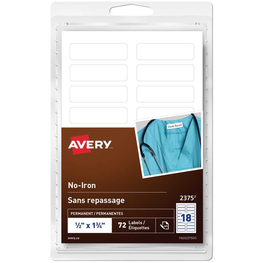 Avery - Étiquettes pour vêtements sans repassage1/2 x 1-1/2   pqt/72