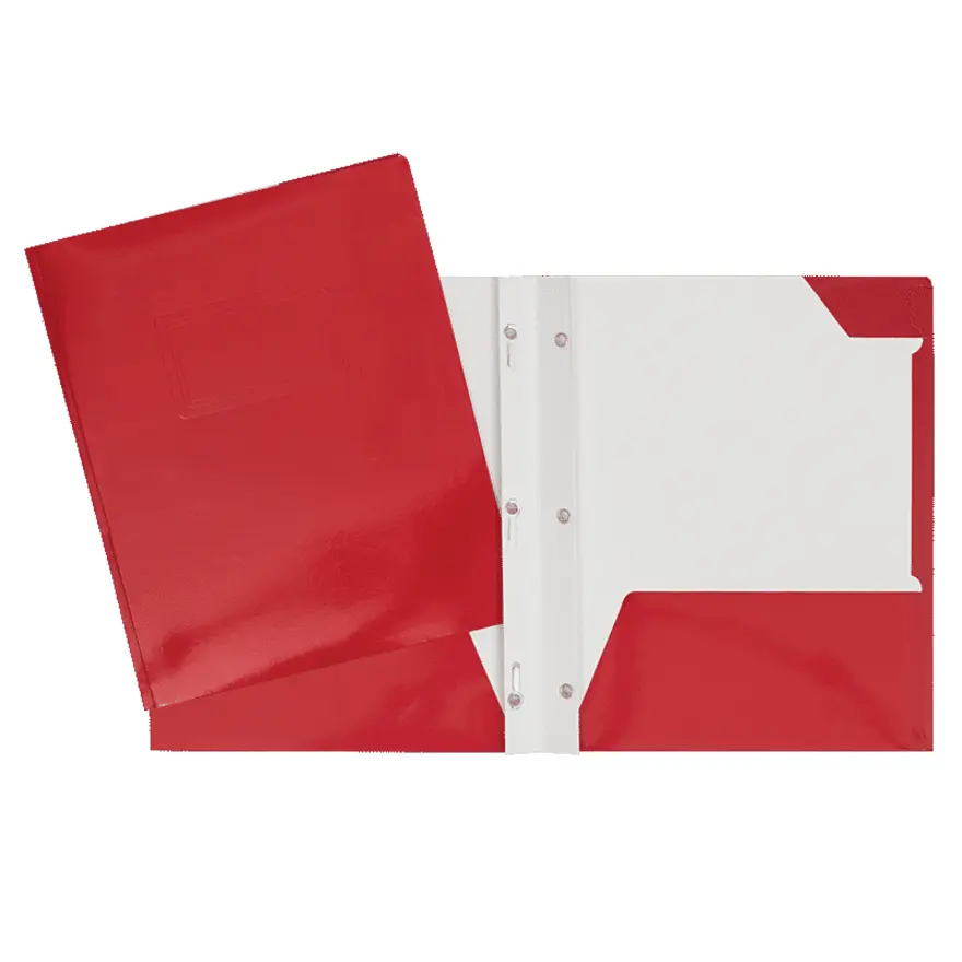 [34200RD] COUVERTURE POCHETTES ET 3 ATTACHES CARTON LAMINÉ ROUGE