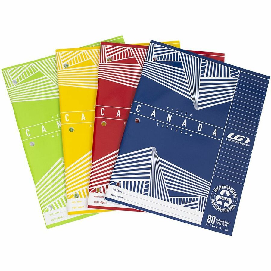 CAHIER CANADA LIGNÉ LG 80 PAGES COULEURS ASSORTIES