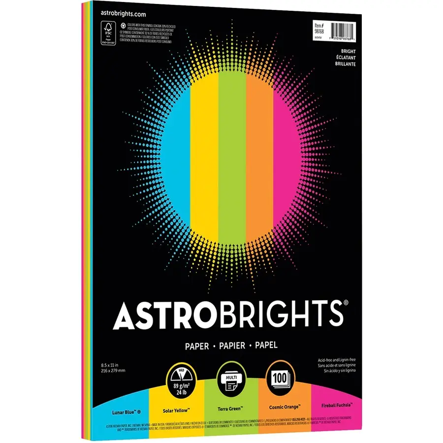 Astrobrights - Papier de copie couleur lettre - 5 couleurs assorties / 100