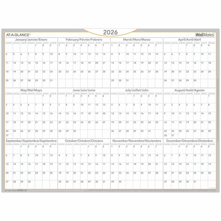 CALENDRIER ANNUEL EFFACABLE A SEC AUTO ADHÉSIF 2026