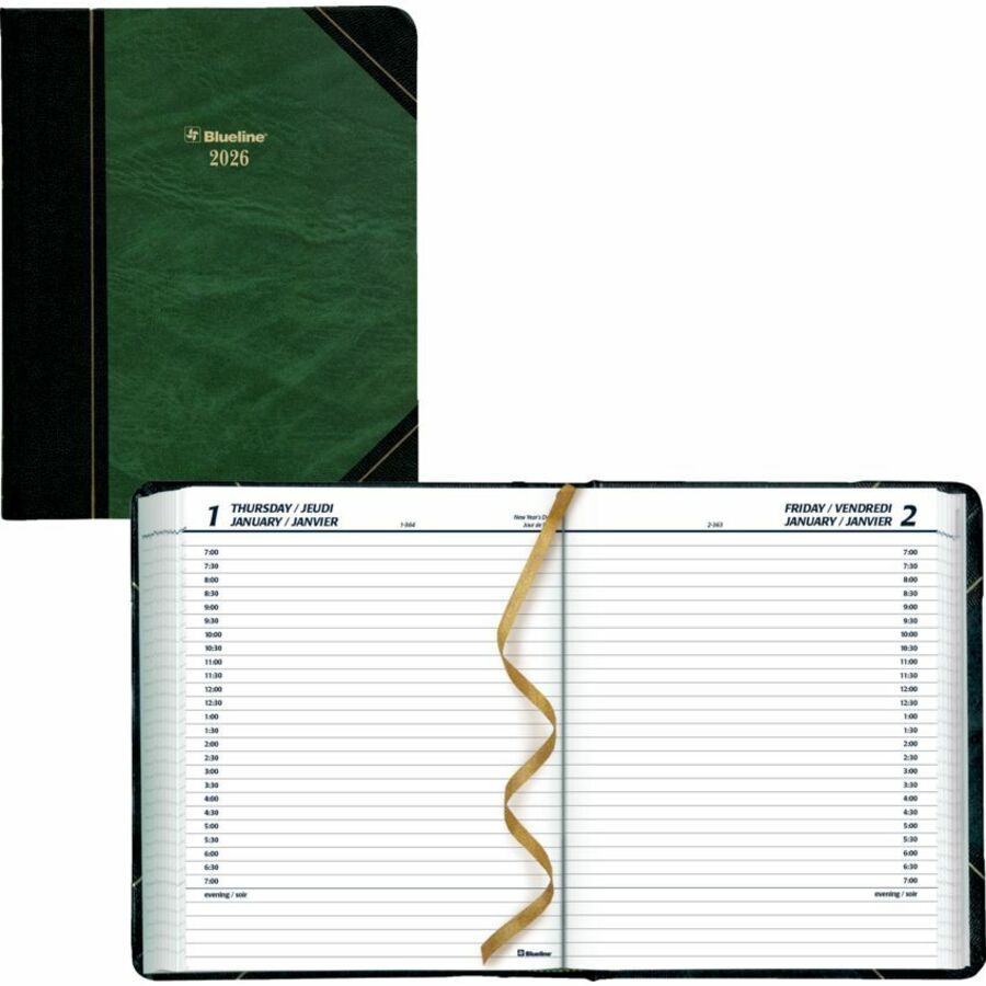 Blueline - Agenda quotidien Traditional, 8 po x 6-1/2 po, bilingue, vert