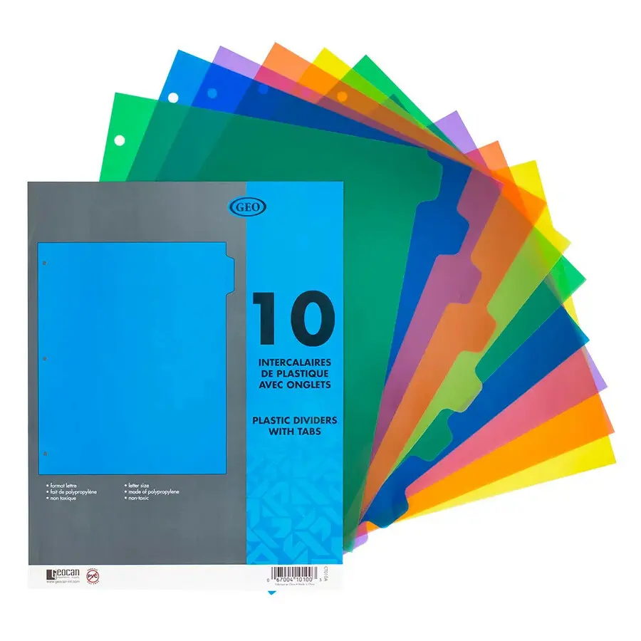 INTERCALAIRE PLASTIQUE DE COULEURS (10)