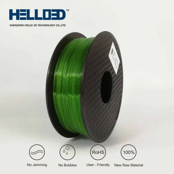 HELLO3D FILAMENT PLA GREEN TRANSPARENT 1KG