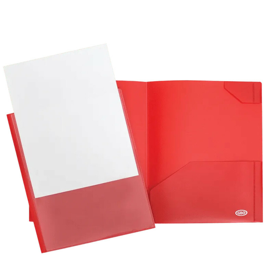Porte Folio 2 pochettes + pochette transparente sur le dessus Rouge
