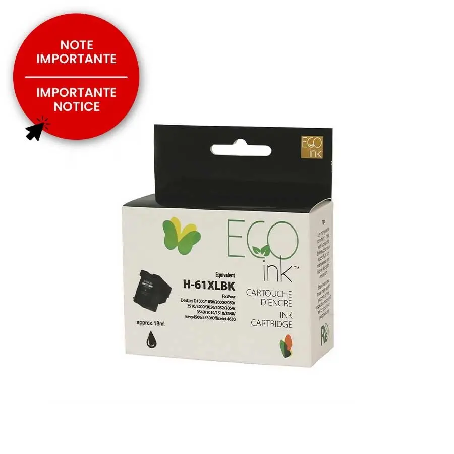 [RHP61BXL] HP CH563WC (NOIR) NO.61XL RECYCLÉE 480P NUT
