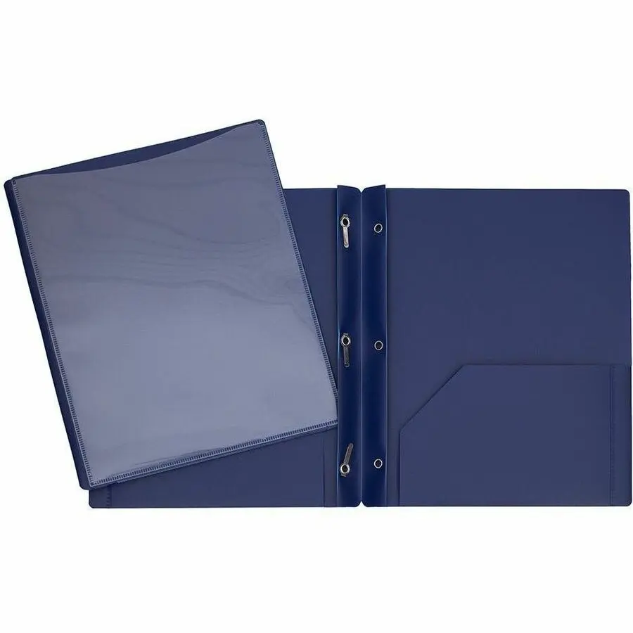 [PFDT2ST-BE] Portfolios de Présentation de plastique avec Attaches et pochettes- avec couverture transparente (BLEU)