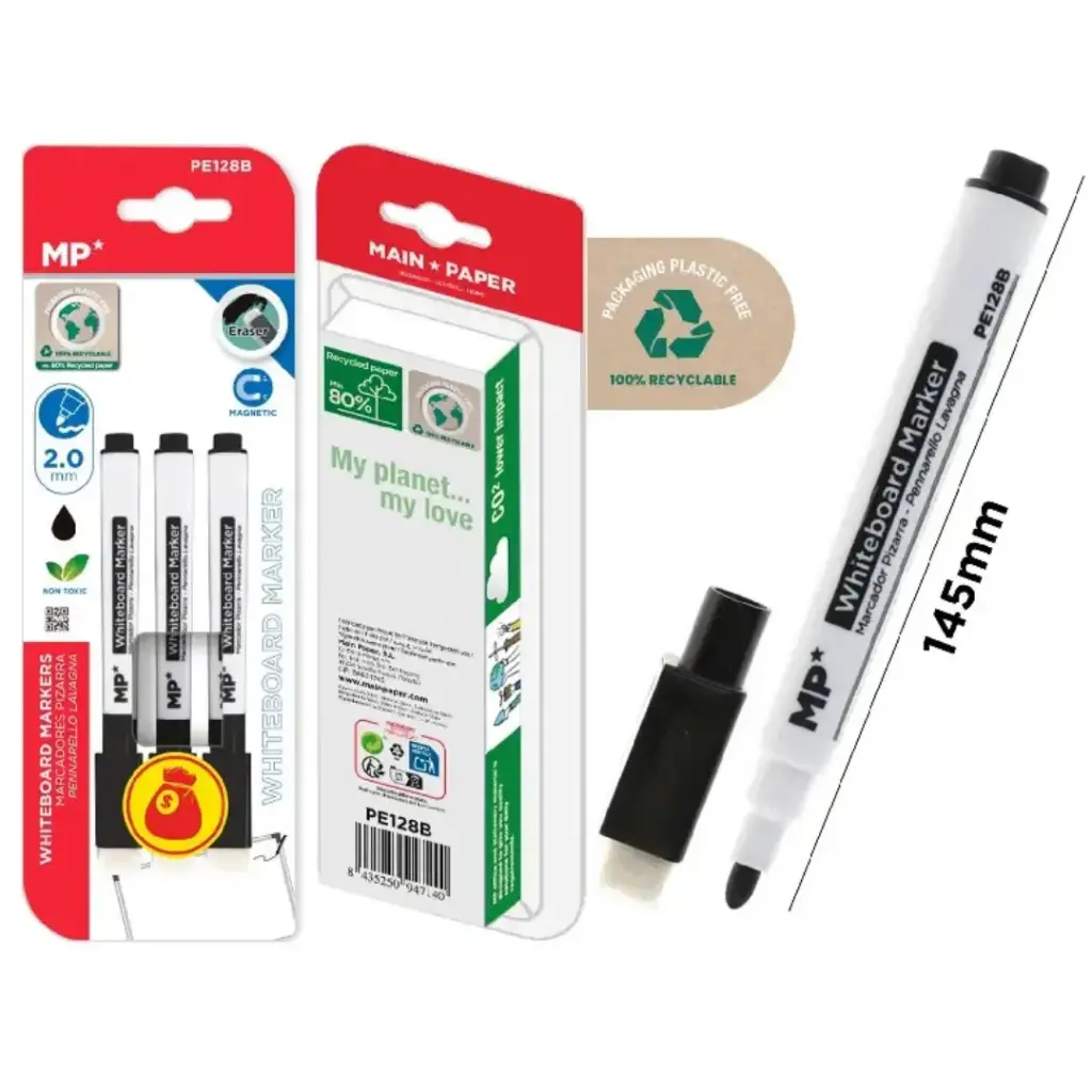 Emballage marqueurs effaçables à sec noir pqt/3