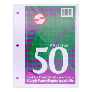 Feuilles mobiles, quadrillées 5 carré au pouce-1", 50 feuilles (Métrique)