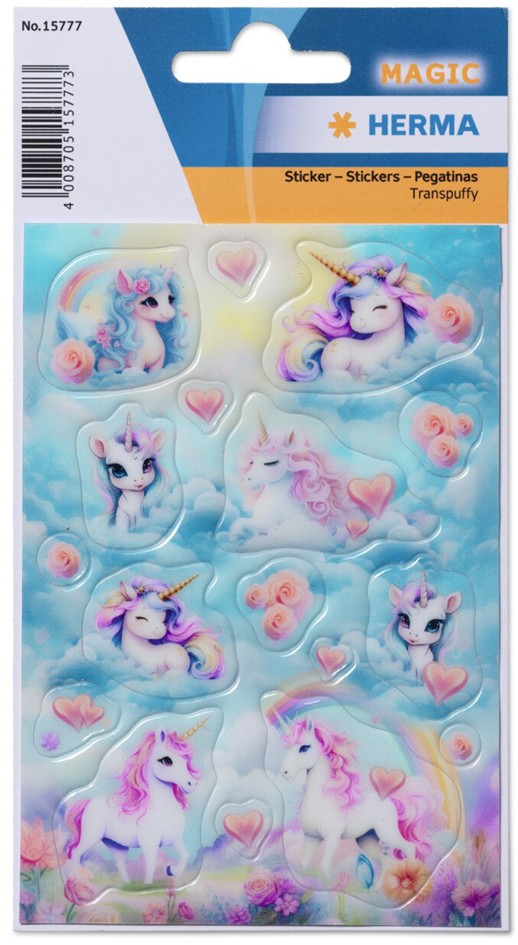 HERMA Autocollants MAGIC, licorne content, transpuffy