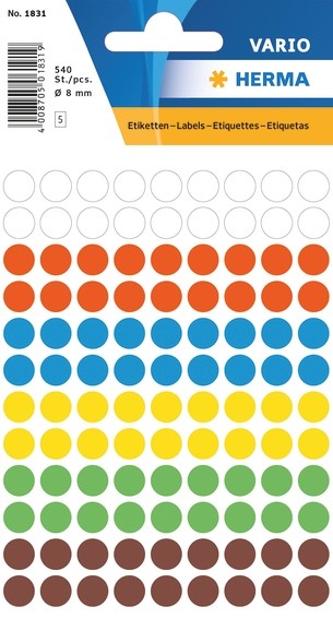 HERMA Étiquettes rondes VARIO Ø 8 mm, assorti