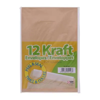 Enveloppes Kraft tirez & collez, 6x9, pqt 12