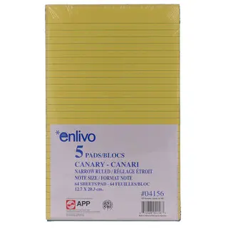 [04156] Bloc-notes jaune ligné 64 feuilles, 5"x8", Paquet de 5