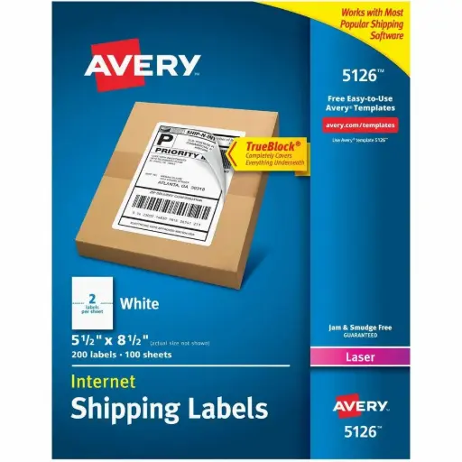 [05126-ORG] Avery® - Etiquettes blanches d'expédition 5½ x 8½     bte /100