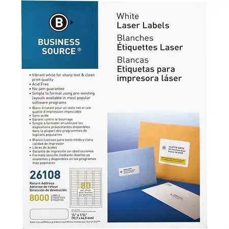 [26108] 05167 Business Source - Étiquettes d'adresse laser 1/2X1-3/4     8000 / emballage
