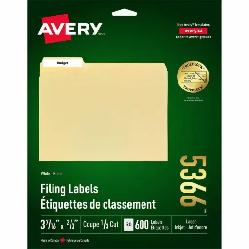 [05366] Avery® - Étiquettes de classement TrueBlock™   3-½ x 2/3  CHEM/600/Blanc