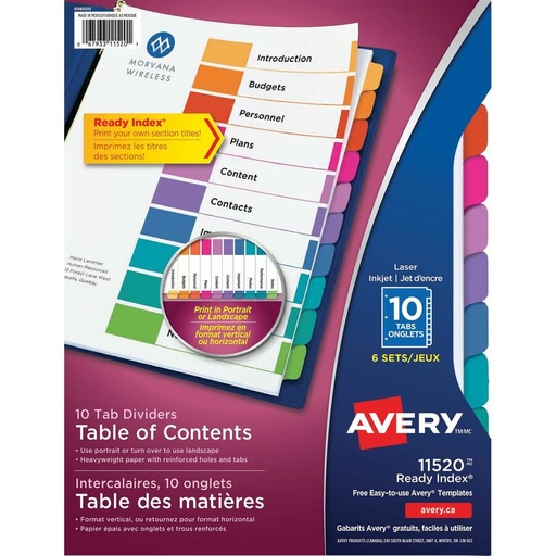 [11520] INTERCALAIRE INDEX READY 10 ONGLETS DE COULEUR 6 ENSEMBLES