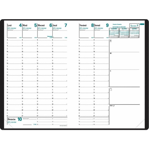 [15102F] Quo Vadis - Agenda hebdomadaire Ministre, 9-1/2 po x 6-1/4 po, français, Freeport noir