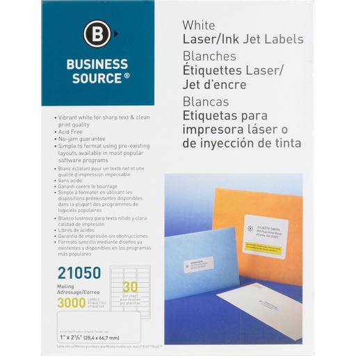 [21050] 05160 Business Source - Etiquette d'adresse 2-5/8x1       3000 / emballage