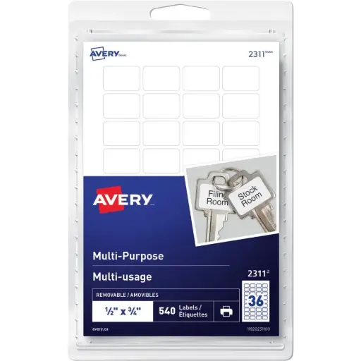 [2311] Avery® - Étiquettes multi-usages autoadhésifs ½" X 3/4 "  blanche pqt/540