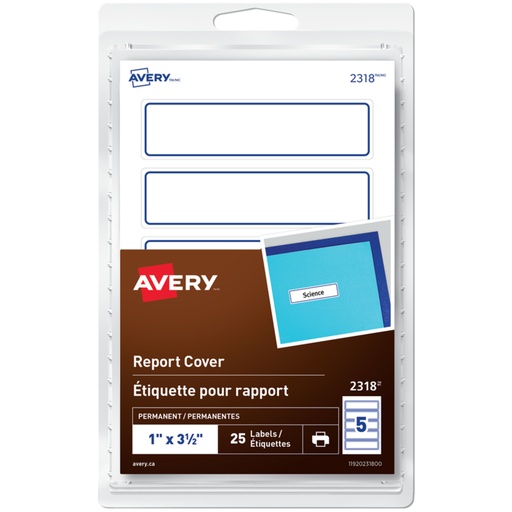 [2318] Avery® - Étiquettes pour rapport (Couverture de présentation)  1" X 3-1/2"   25 / emballage