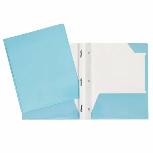 [34200BE] COUVERTURE POCHETTES ET 3 ATTACHES CARTON LAMINÉ BLEU PALE