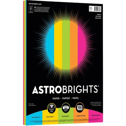 [98768] Astrobrights - Papier de copie couleur lettre - 5 couleurs assorties / 100