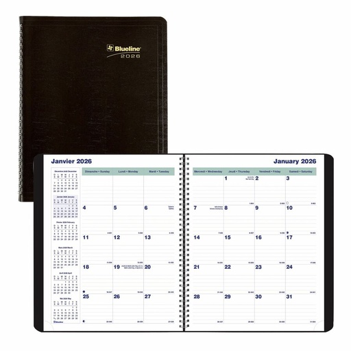 [C1200-81BT] Blueline - Agenda mensuel Essential, 9-1/4 po x 7-1/4 po, bilingue, noir