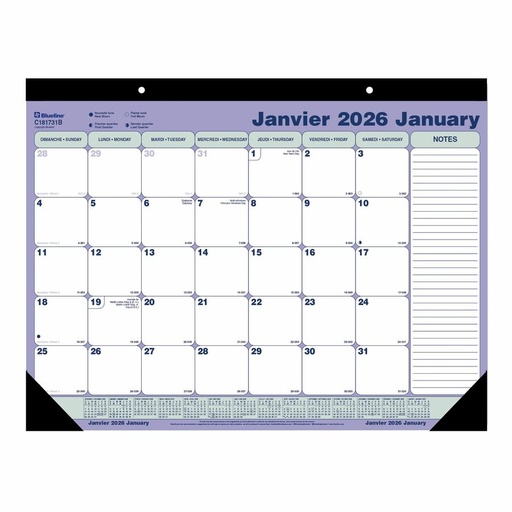 [C181731B] Blueline - Calendrier sous-main mensuel, 21-1/4 po x 16 po, bilingue