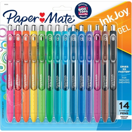 [INKJOY-GEL-PQT14] STYLOS PAPER MATE INKJOY GEL  RÉTRACTABLE Couleurs Variées - 14 / emballage