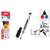 [PE128C] MARQUEUR EFFAÇABLE À SEC BLEU NOIR ROUGE AVEC EFFACE INTÉGRÉE