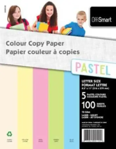 [A00120] PAPIER COULEURS PASTELS 100F 8-1/2 X 11