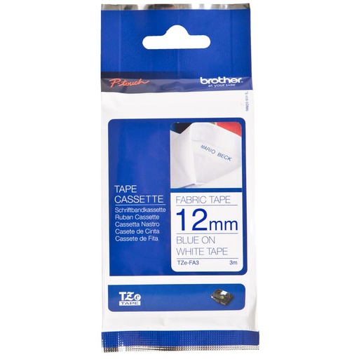 [NTZEFA3] Brother Genuine TZeFA3 Navy on White Fabric Iron-on 12 mm Tape for P-touch Label Makers