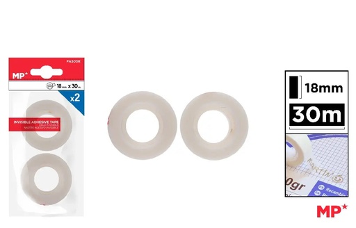 [PA503R] Emballage de 2 recharges de ruban adhésif invisible 18mm
