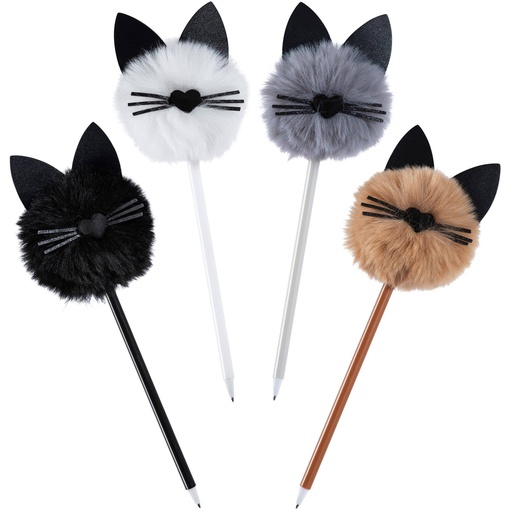 [38Q1-2300-00-000] Stylo bille avec pompon visage de chat – 0,7 mm