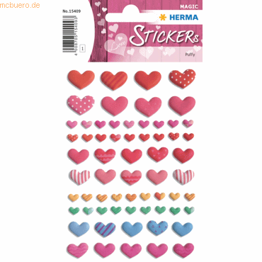 [H15409] HERMA  Autocollants MAGIC coeurs colorés, puffy